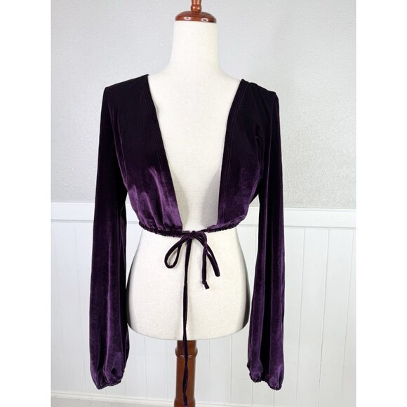 Fairy Goth Velvet Top Women Sz L Plum Crop Tie Front Renaissance Whimsigoth Y2K - Picture 5 of 12
